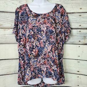 Maurices Women’s Navy Floral Short Sleeve Blouse Size L Polyester